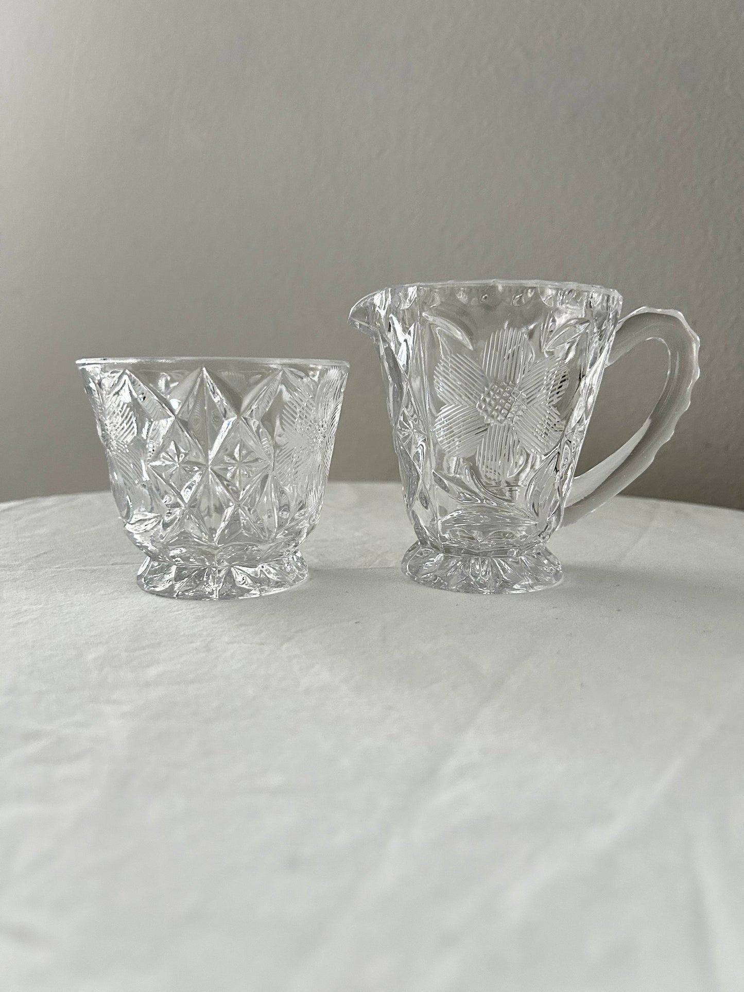 Small Floral Glass Pitcher and Vessel