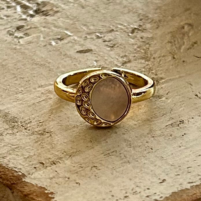 Crescent Moon Pearl Adjustable Ring