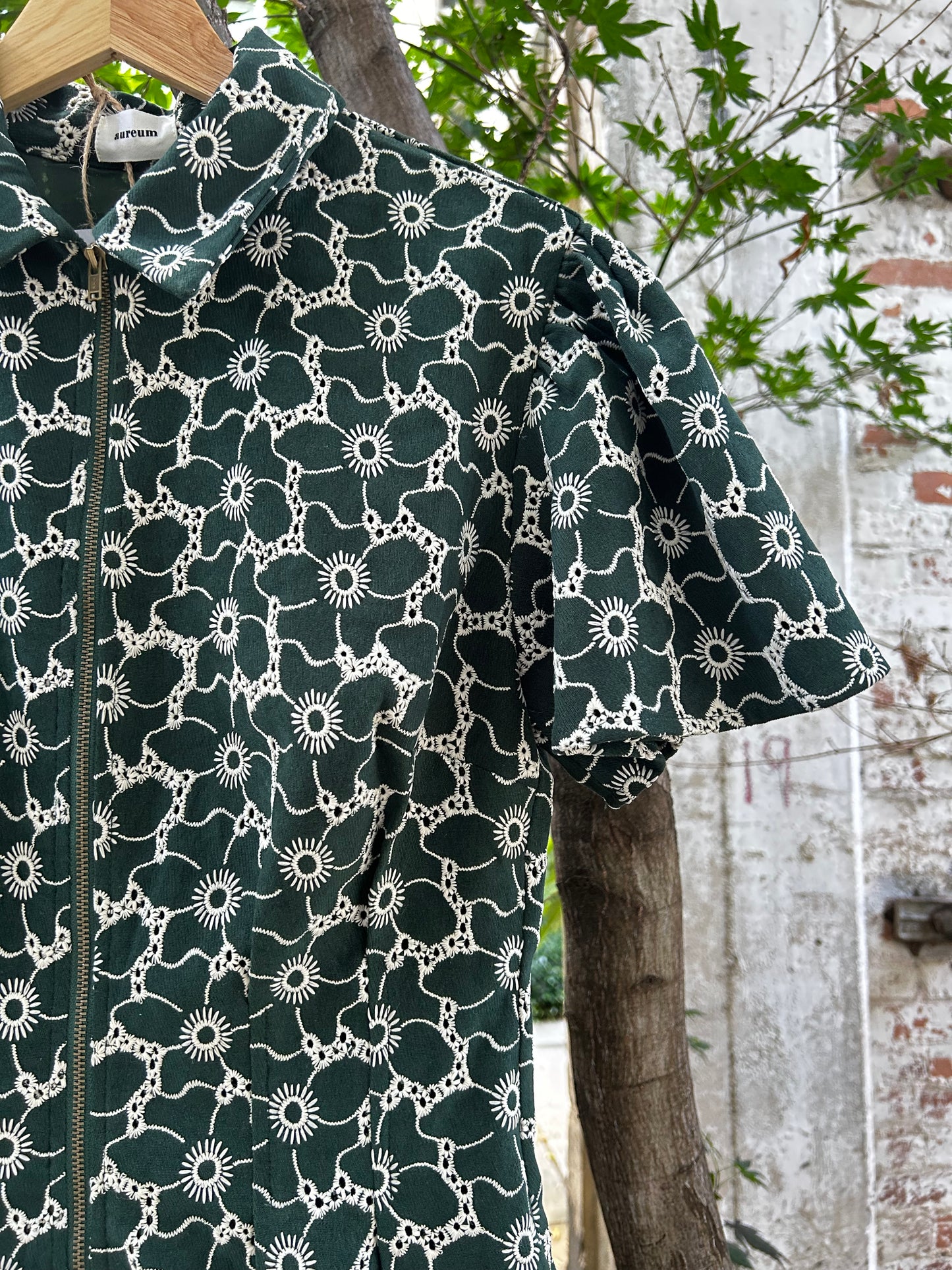 Floral Embroidered Twill Romper