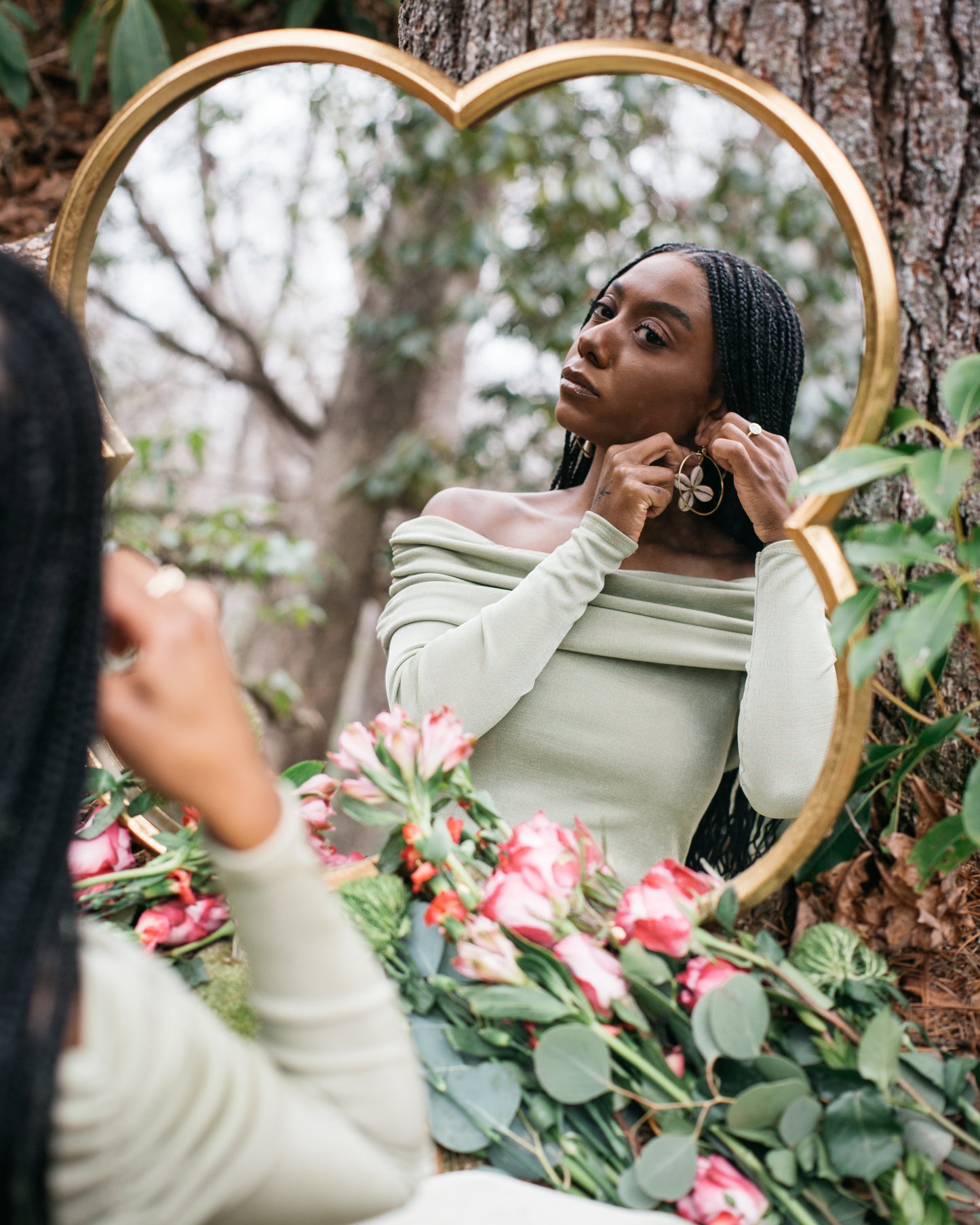 Floral Cowrie Shell Hoop Earrings