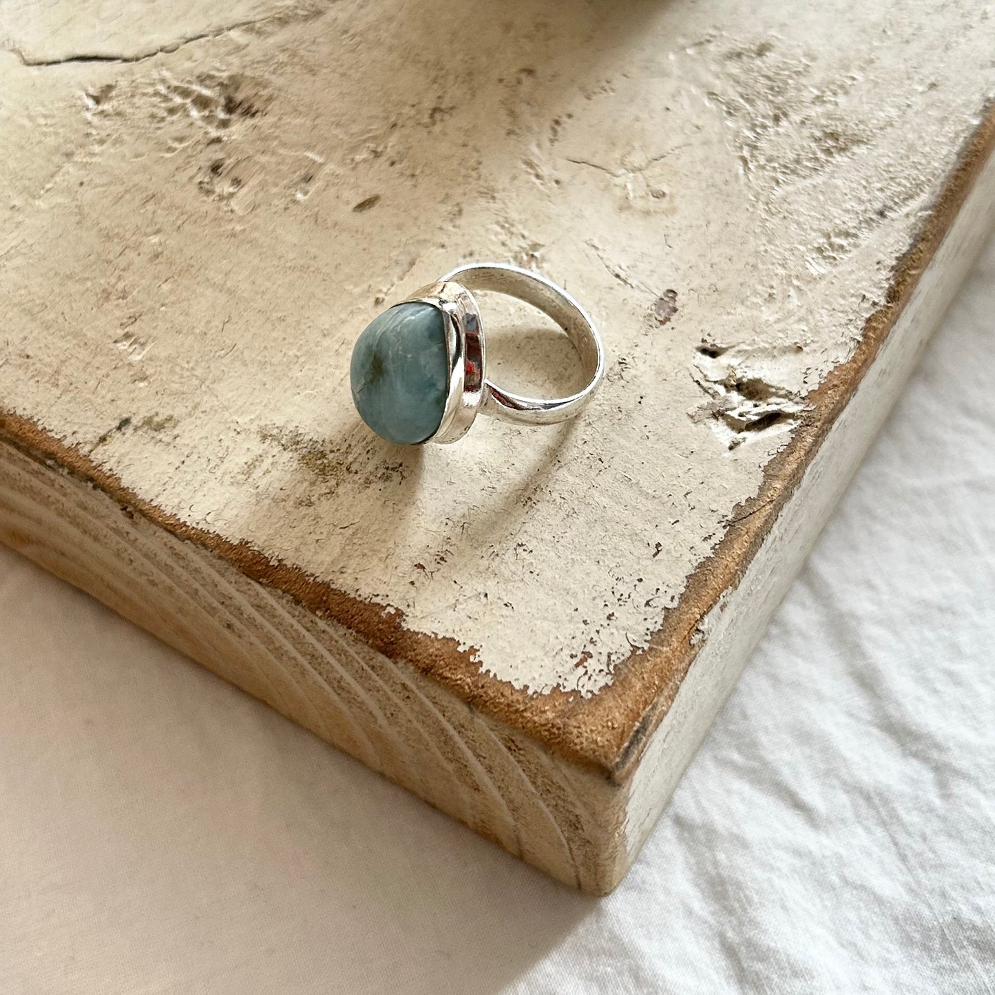 Large Teardrop Larimar Gemstone Ring