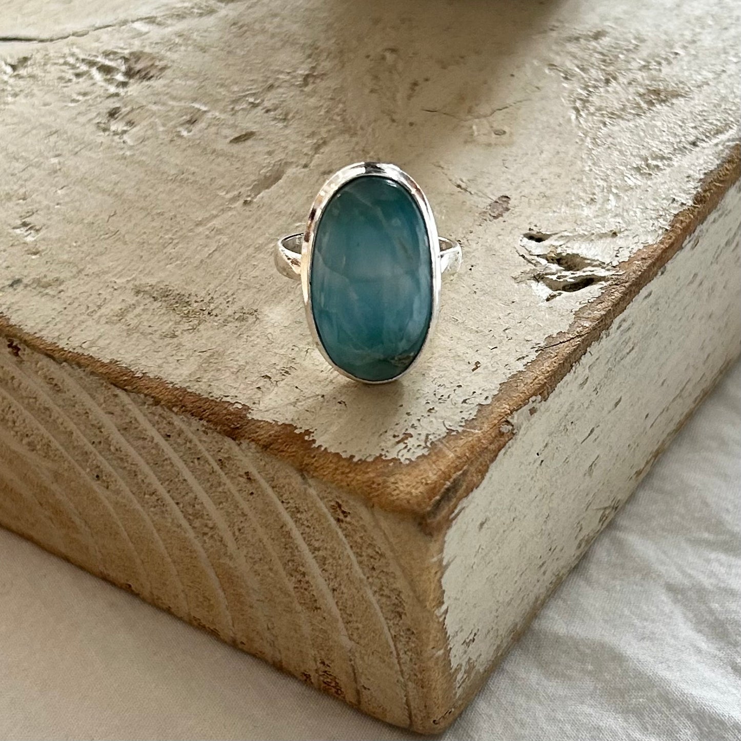 Oblong Oval Larimar Gemstone Ring