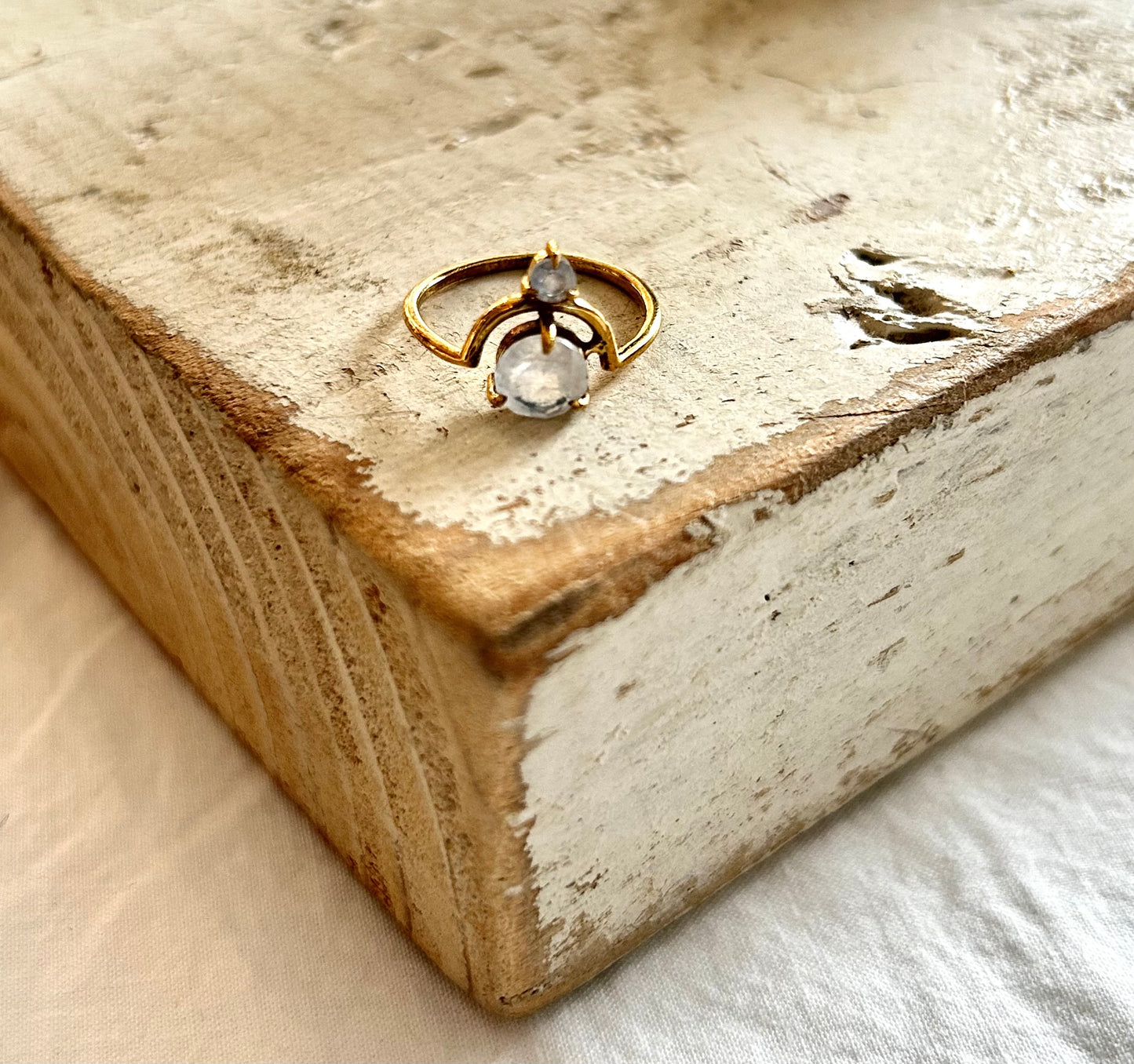 Brass Dual Moonstone Ring