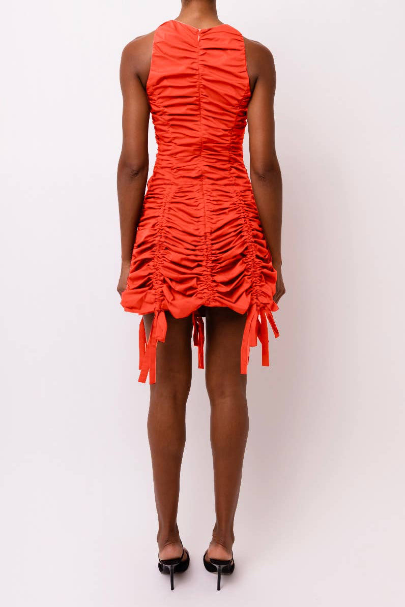 Ruched Mini Dress With Bow Detail