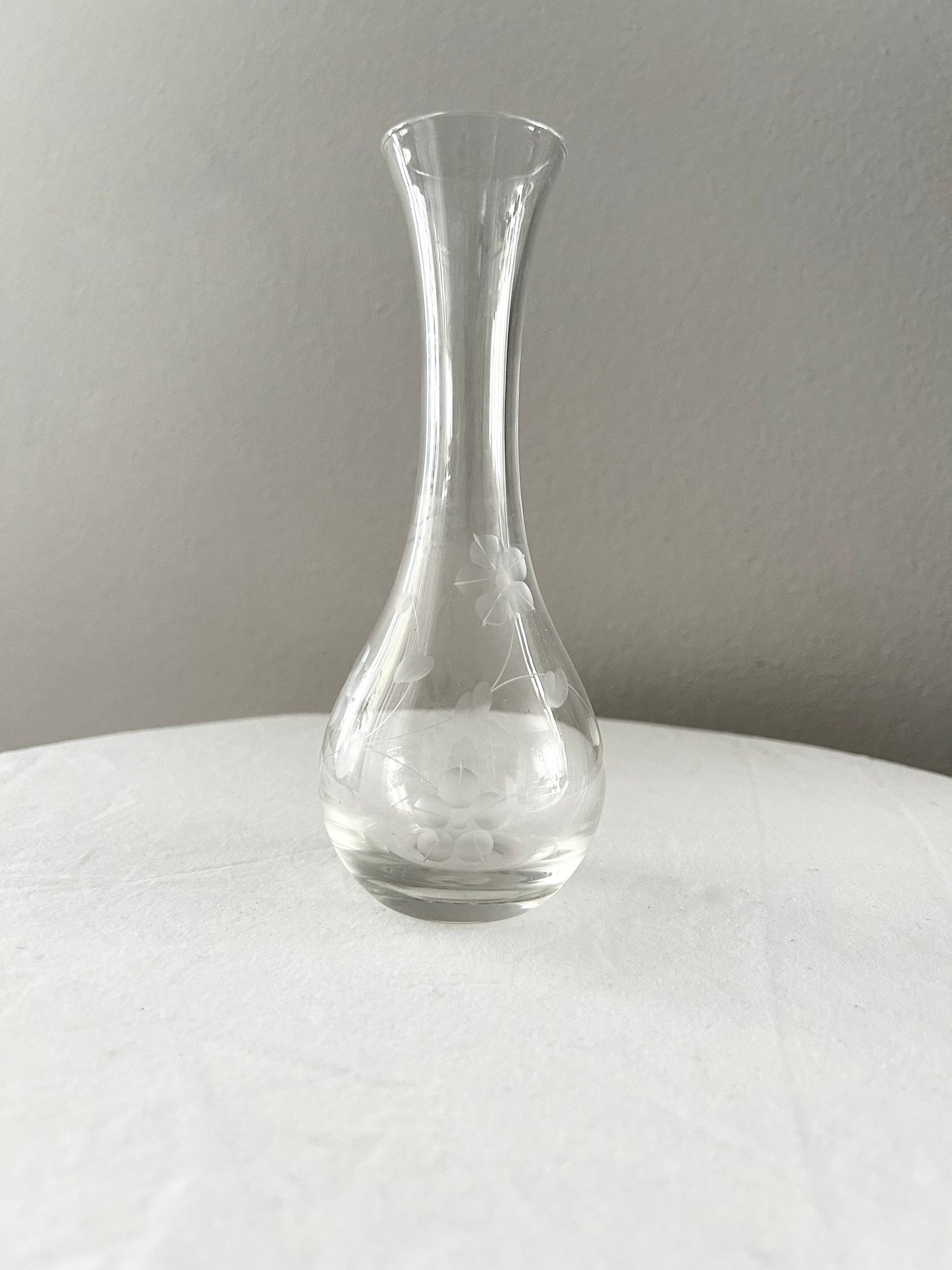 Floral Etched Glass Vase