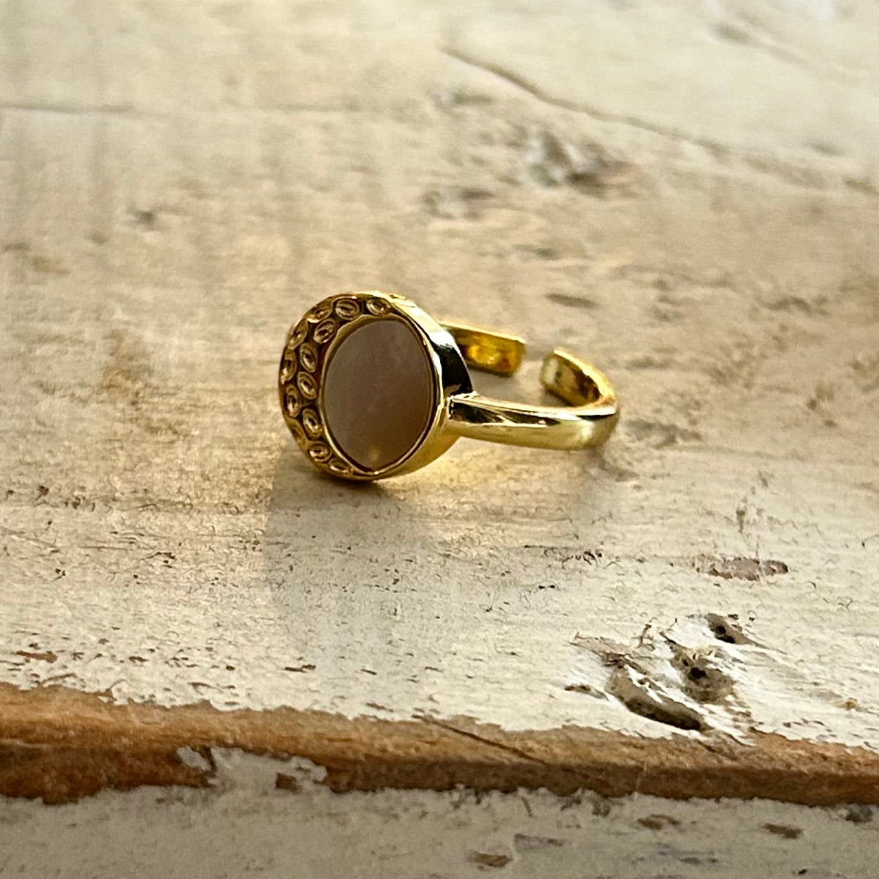 Crescent Moon Pearl Adjustable Ring