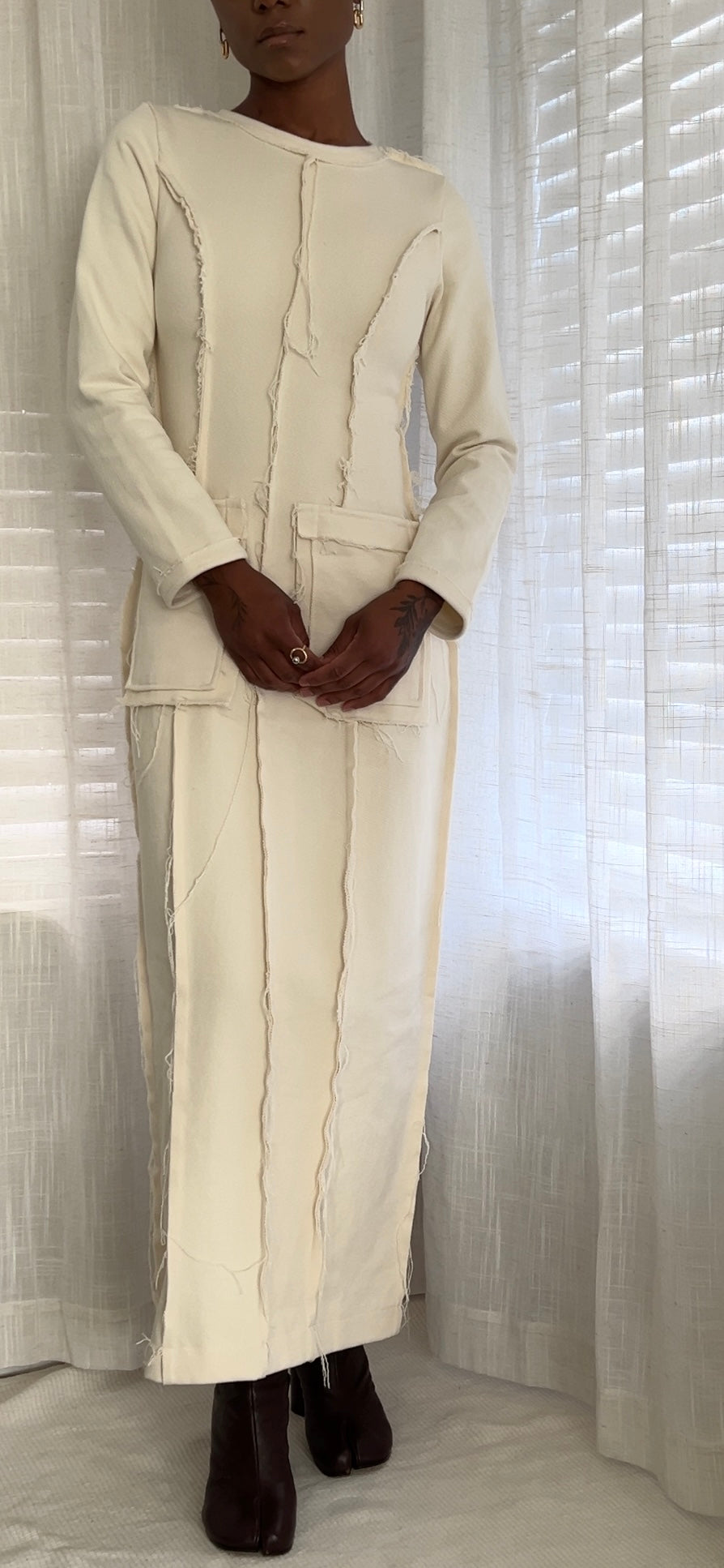 Raw Edge Denim Maxi Dress