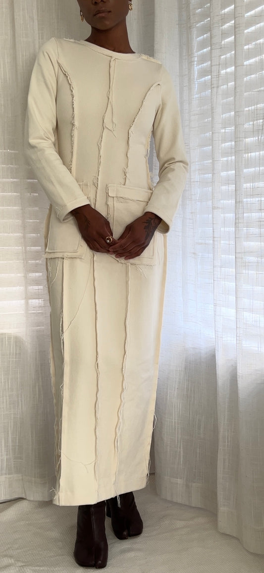 Raw Edge Denim Maxi Dress