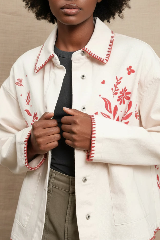 Cotton Embroidered Floral Jacket