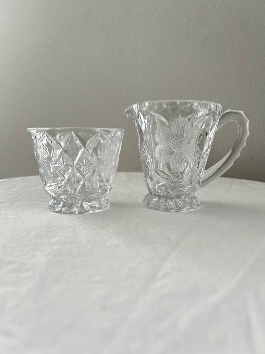 Small Floral Glass Pitcher and Vessel