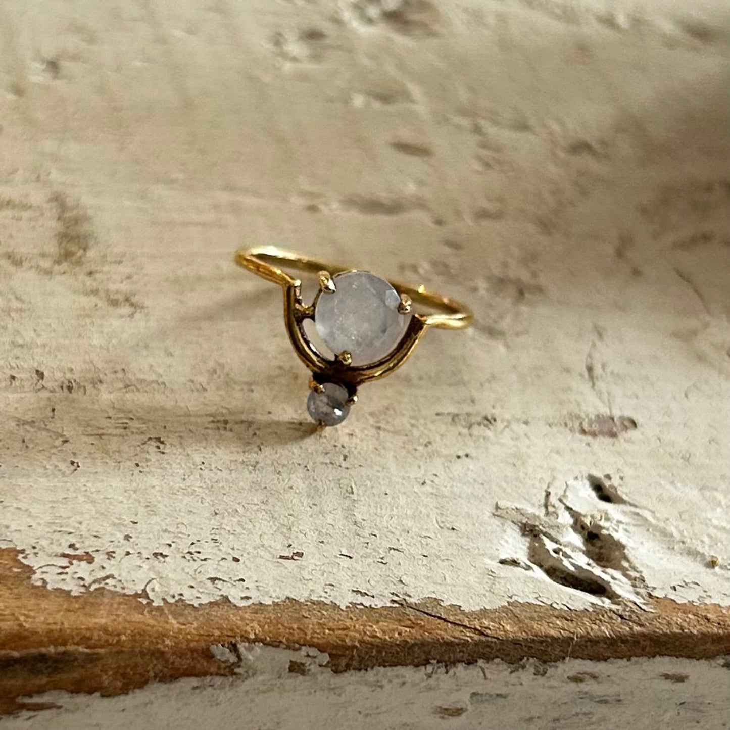 Brass Dual Moonstone Ring
