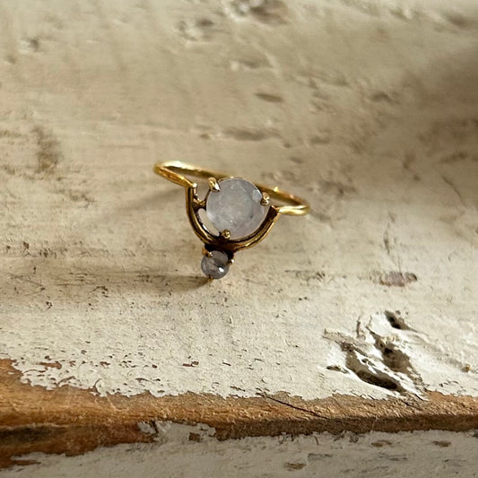 Brass Dual Moonstone Ring