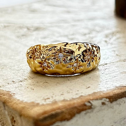 18k gold filled chunky ring with CZ stars