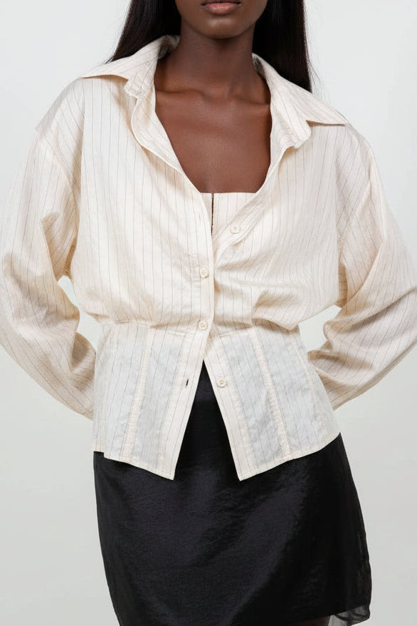 Pinstripe Corset Layered Button Up Top