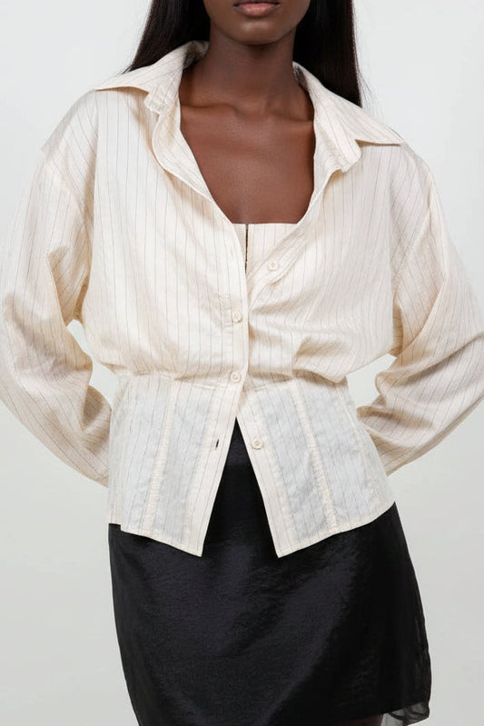 Pinstripe Corset Layered Button Up Top