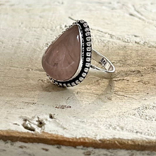 Irregular Teardrop Rose Quartz Ring