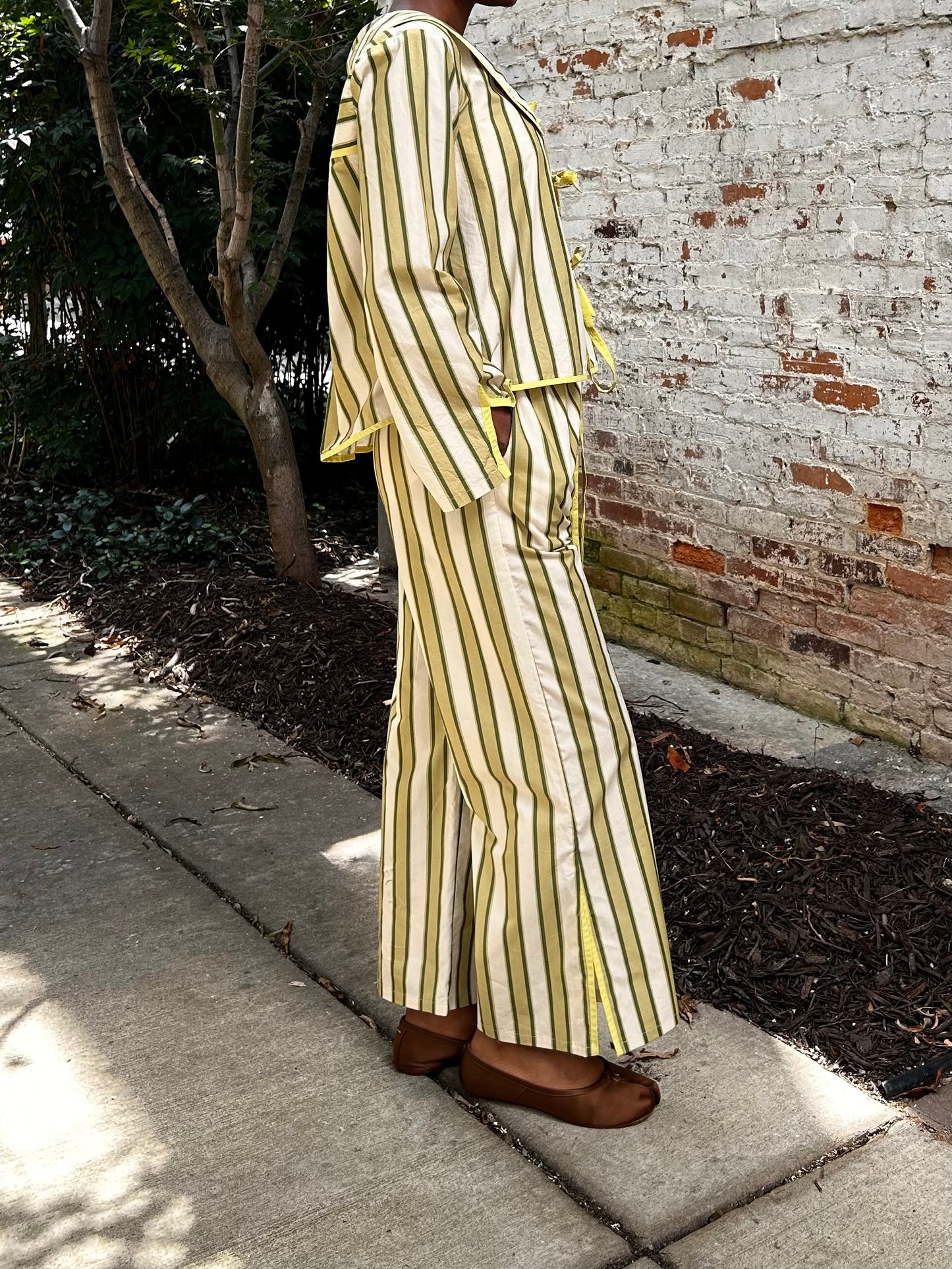 Green/Yellow Striped Pyjama Inspired Pant Set