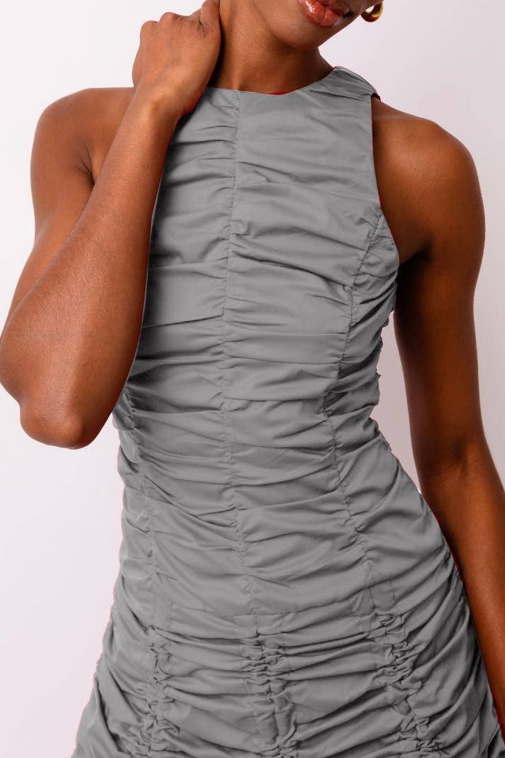 Ruched Mini Dress With Bow Detail