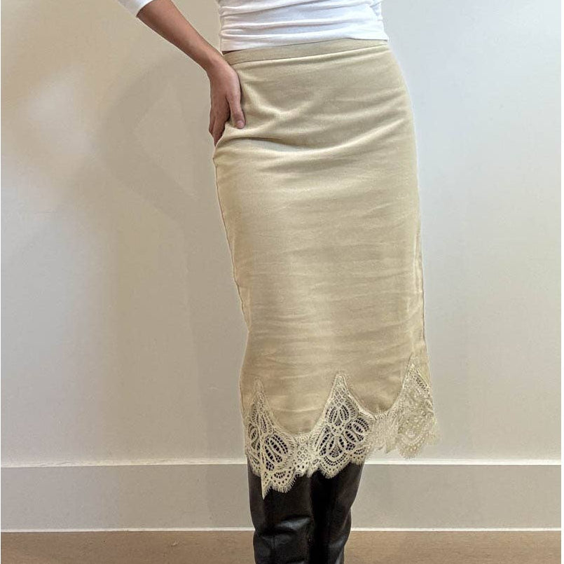 Lace Trimmed Corduroy Slip Skirt