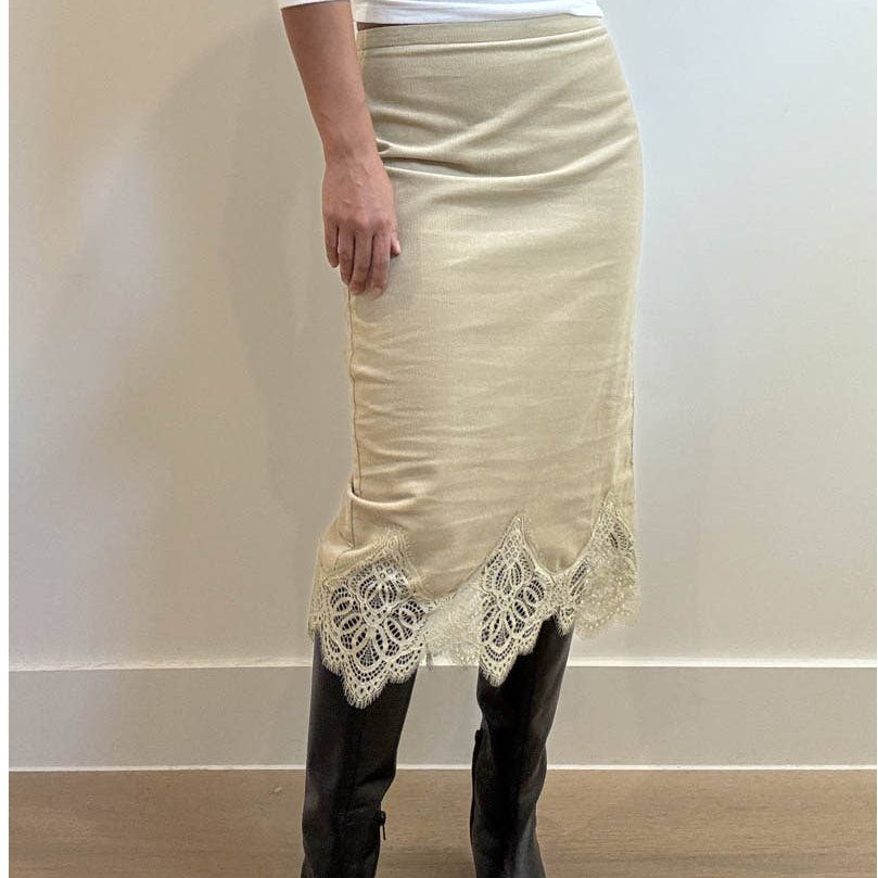 Lace Trimmed Corduroy Slip Skirt