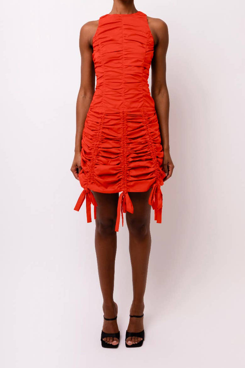 Ruched Mini Dress With Bow Detail