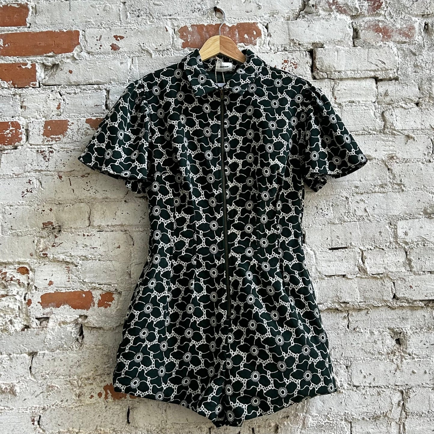 Floral Embroidered Twill Romper
