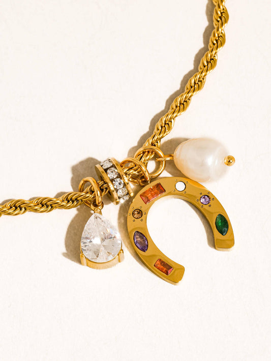 Mixed-media Horseshoe Charm Necklace