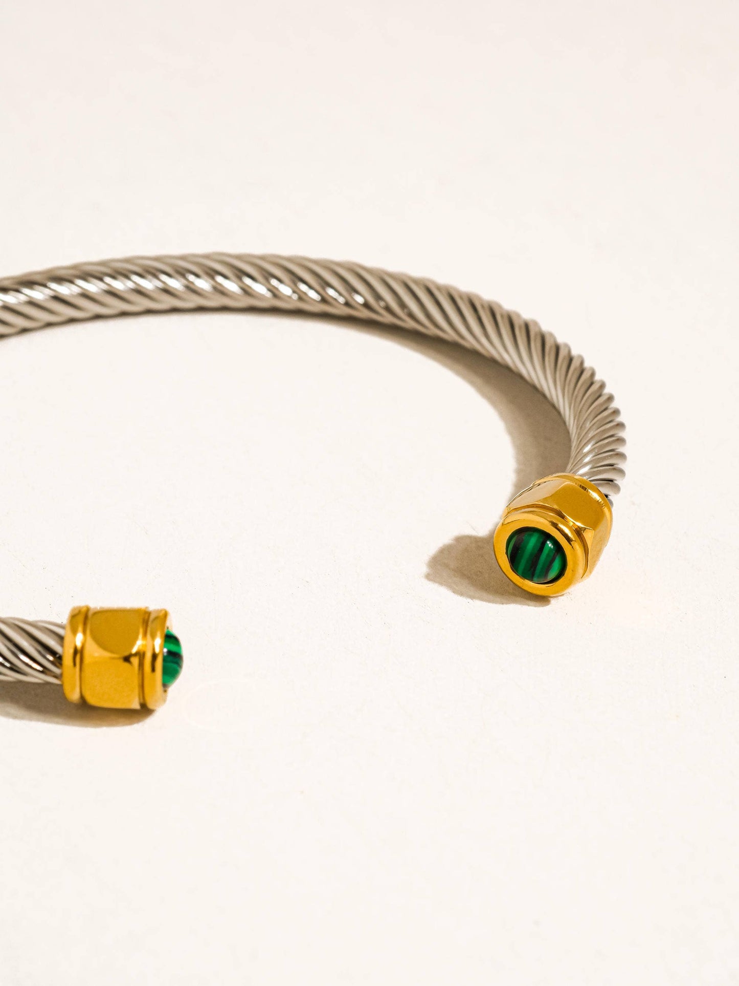 Mixed Metal Stone Braided Cuff