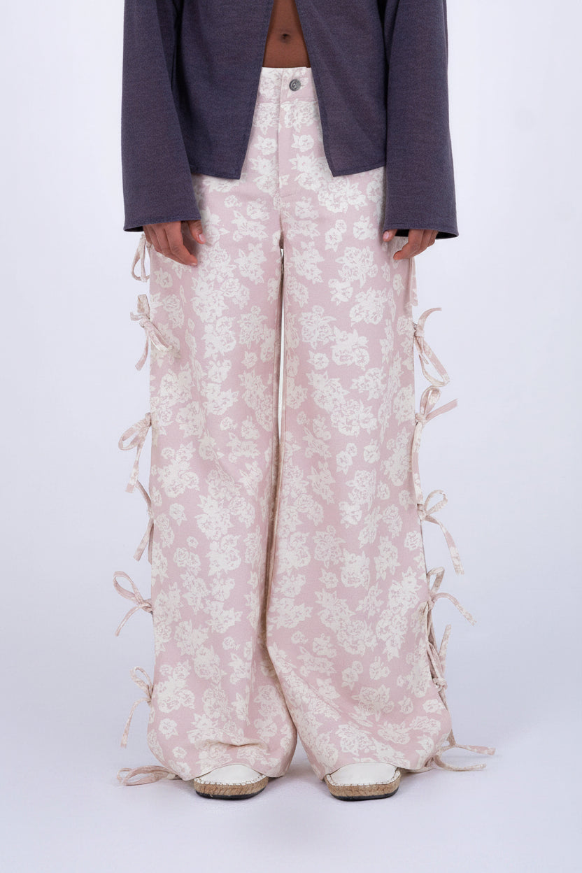 Floral-Print Bow Pants