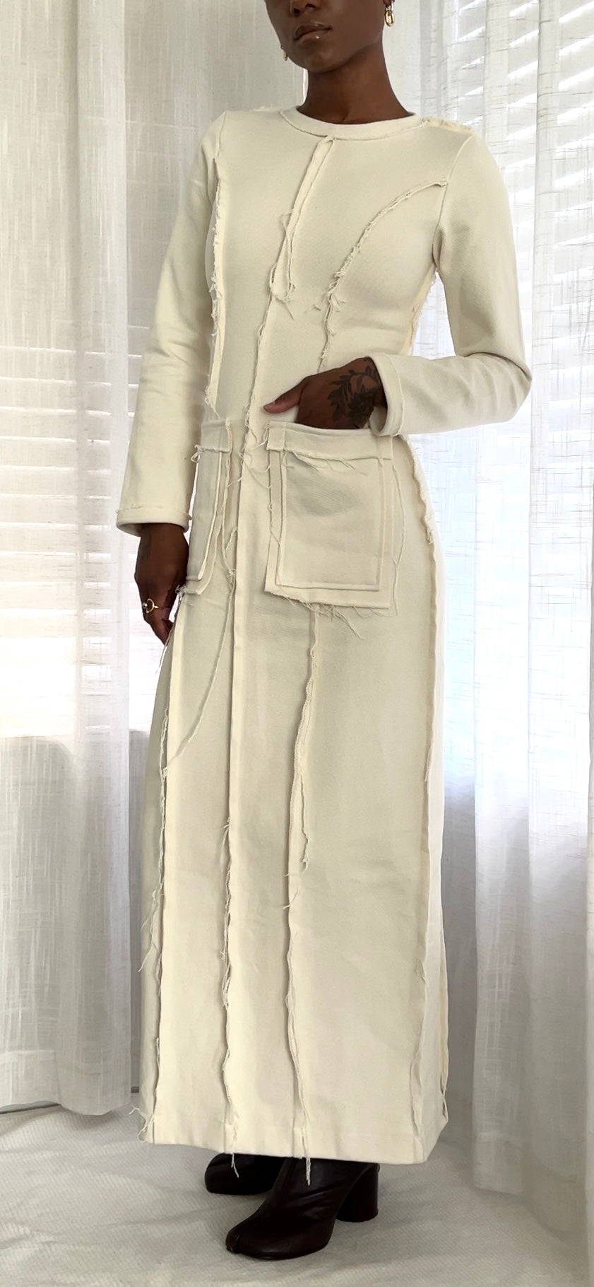 Raw Edge Denim Maxi Dress