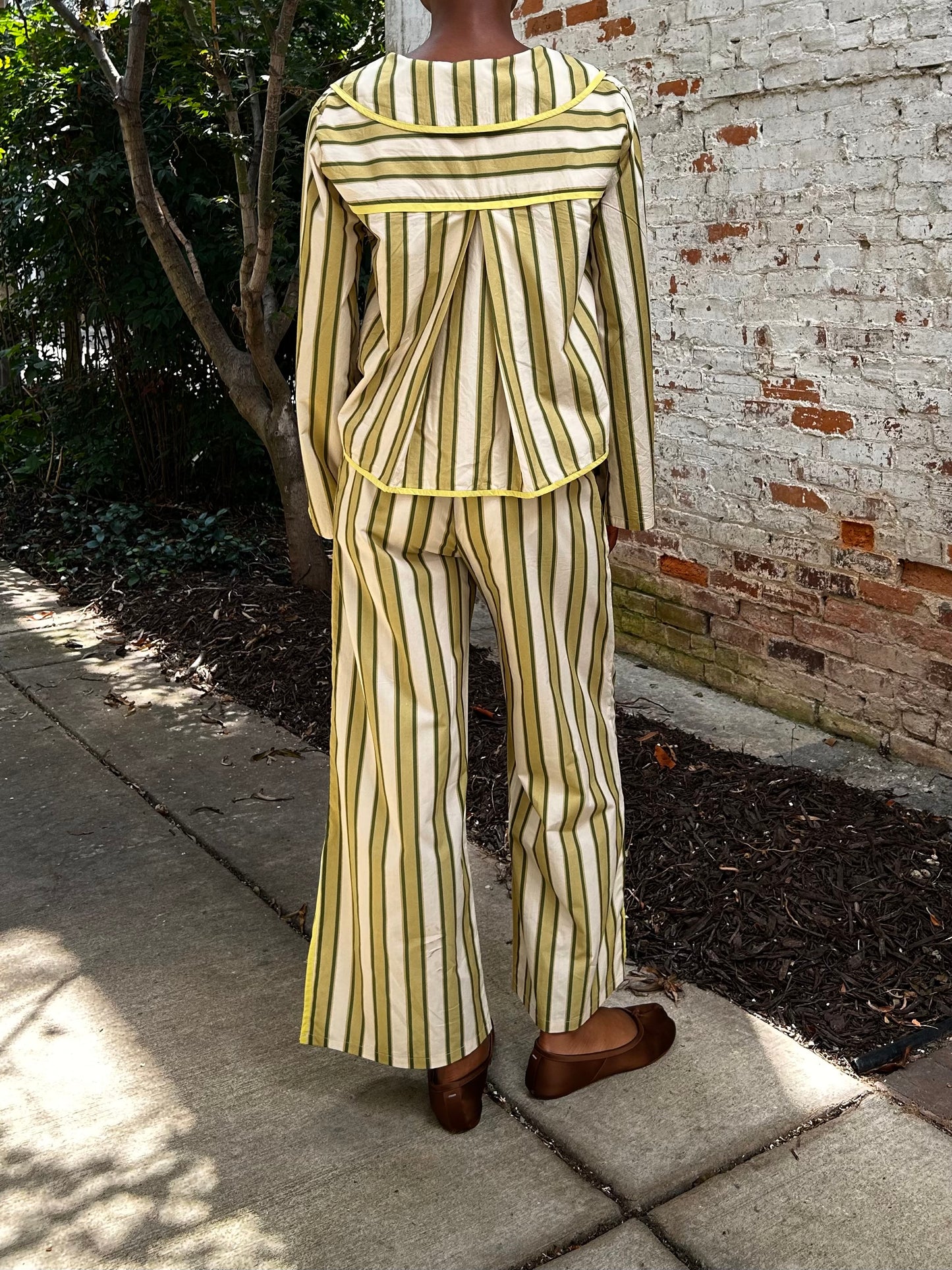 Green/Yellow Striped Pyjama Inspired Pant Set