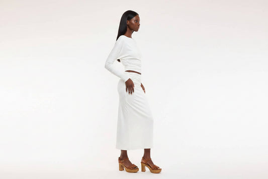 Asymmetric Shoulder Long Sleeve + Midi Skirt Set
