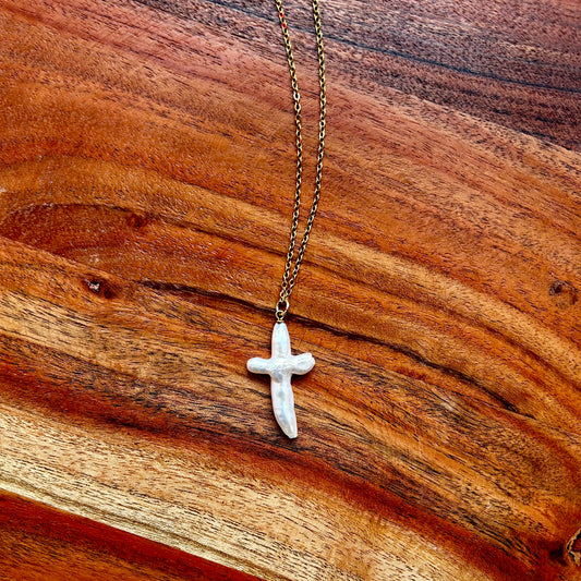Fresh Water Pearl Cross Necklace