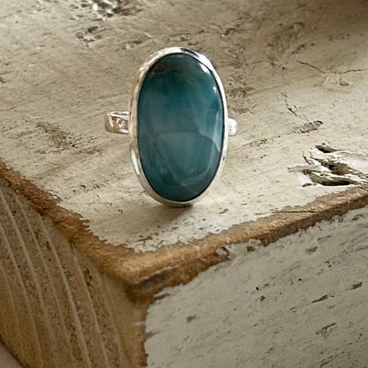 Oblong Oval Larimar Gemstone Ring