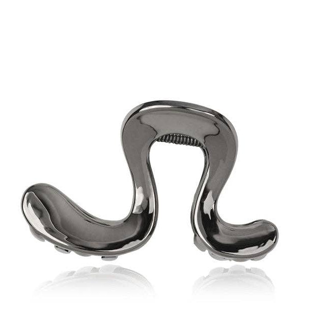 A metallic dark gray curved accessory with a glossy finish, shown on a white background with a reflection underneath and the text '8X4.8X4.