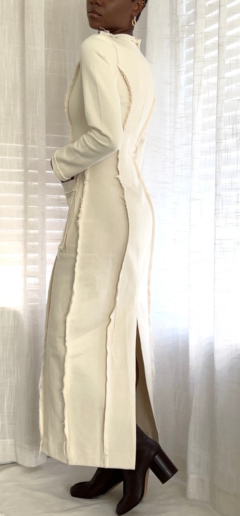 Raw Edge Denim Maxi Dress