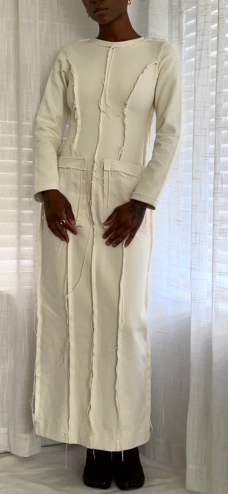Raw Edge Denim Maxi Dress
