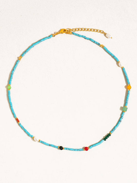 Necklace 18K Gold Plating Turquoise Stone Freshwater Pearl Agate Brass Chain Length (inch): 16 Extension Length (inch): 2 - Nickel-free, Lead-safe