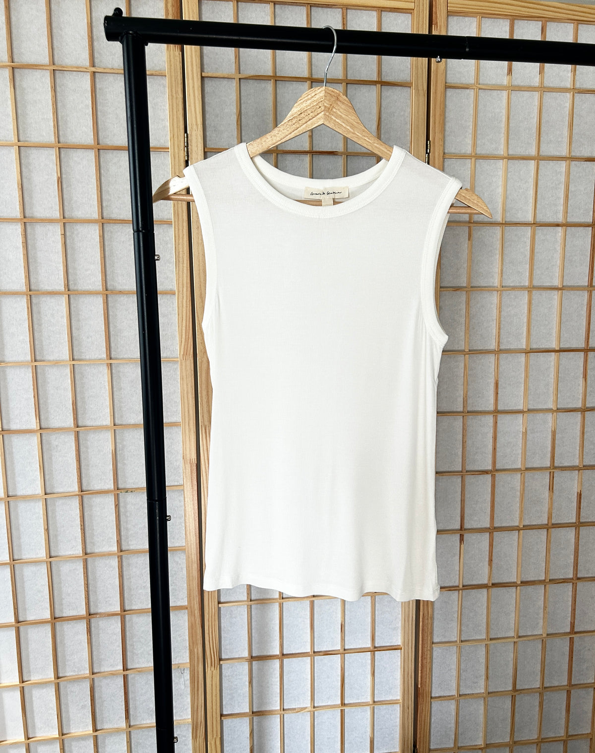 Sheer tank top with back seem detail