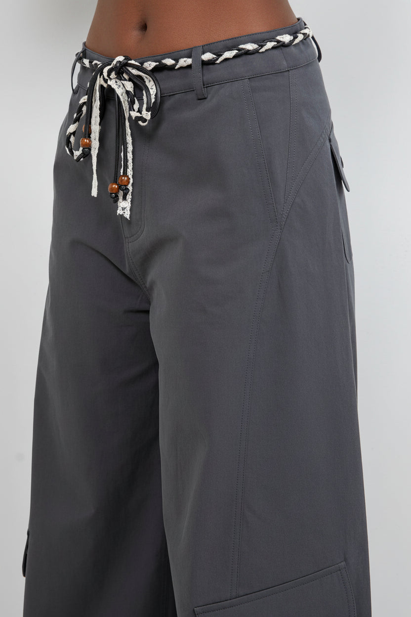 Barrel Leg Trousers With Lace Belt