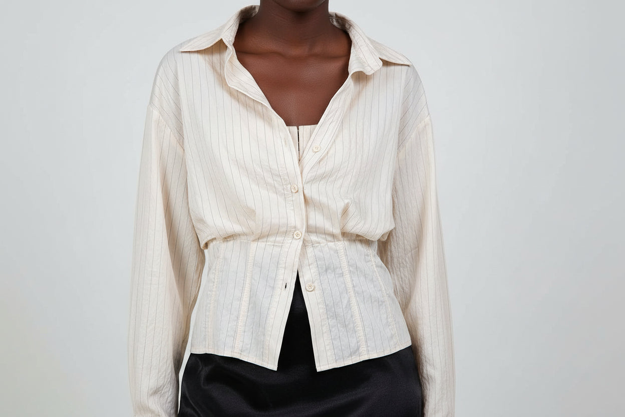 Pinstripe Corset Layered Button Up Top