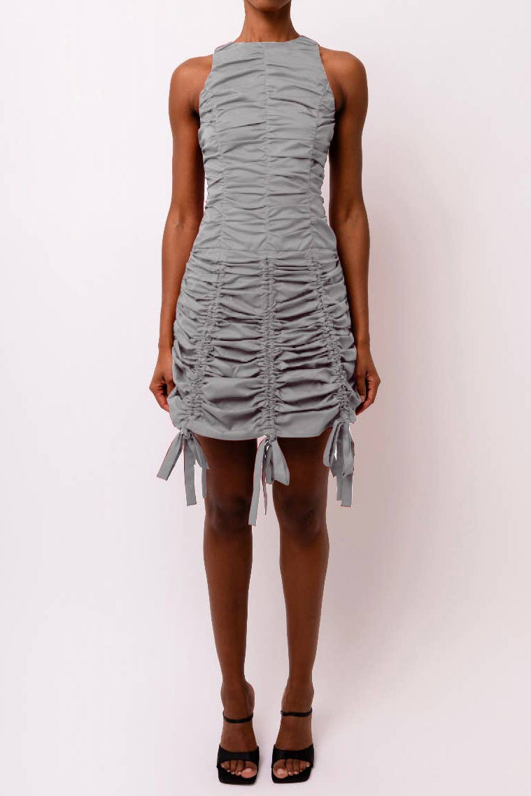 Ruched Mini Dress With Bow Detail