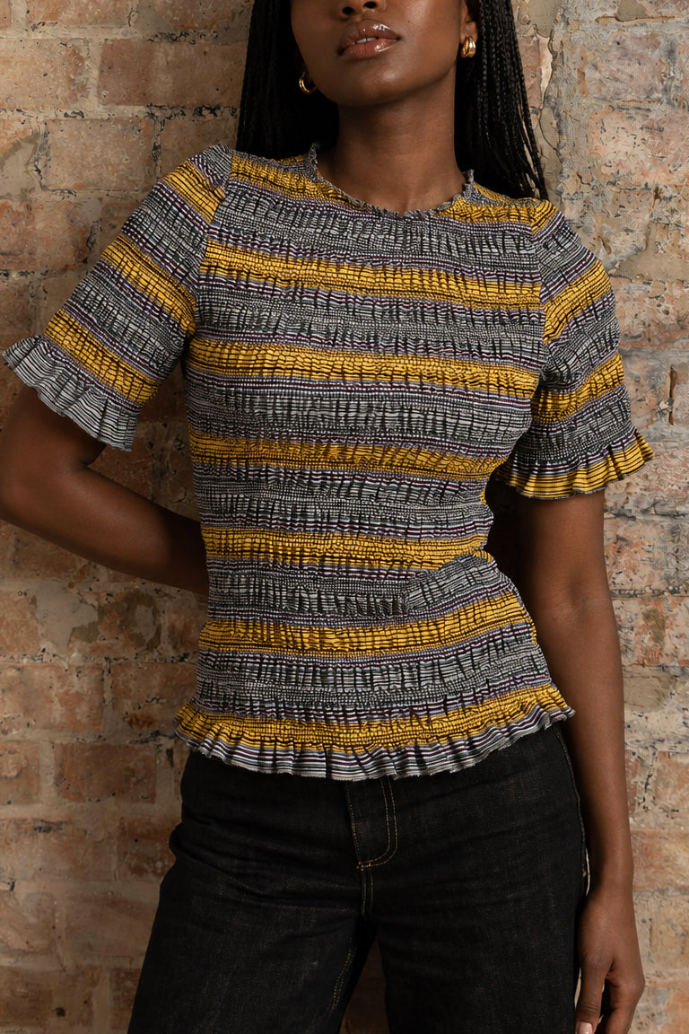 Smocked Cotton Stripe Top