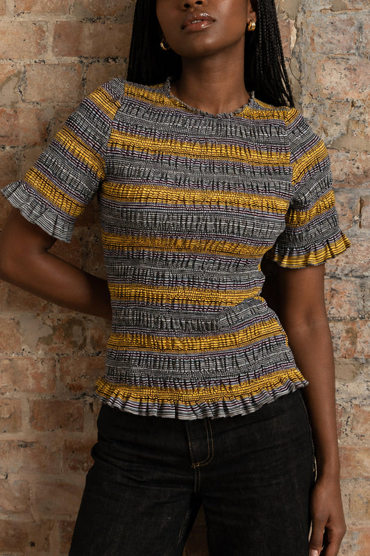 Smocked Cotton Stripe Top