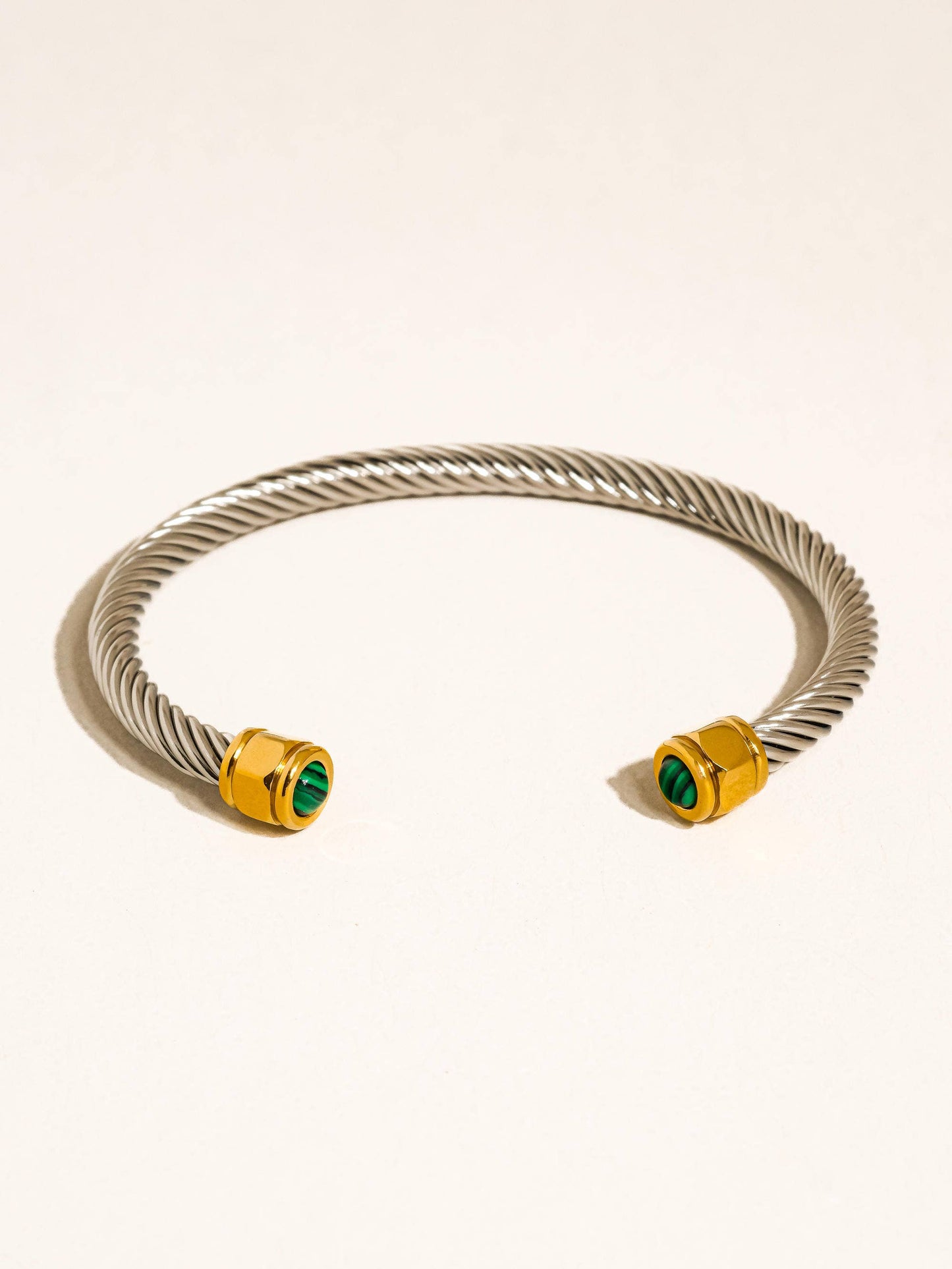Mixed Metal Stone Braided Cuff