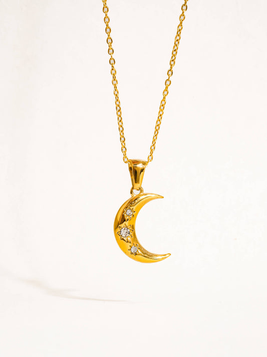 18K Gold Plating, CZ Stones Stainless Steel Pendant Size (inch): 6.5 Chain Length (inch): 16 Extension Length (inch): 2 Lead-free, Nickel-safe Hypoallergenic Water Resistant