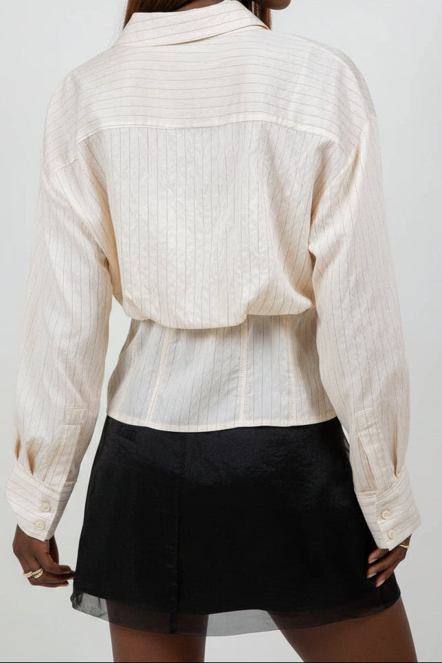Pinstripe Corset Layered Button Up Top