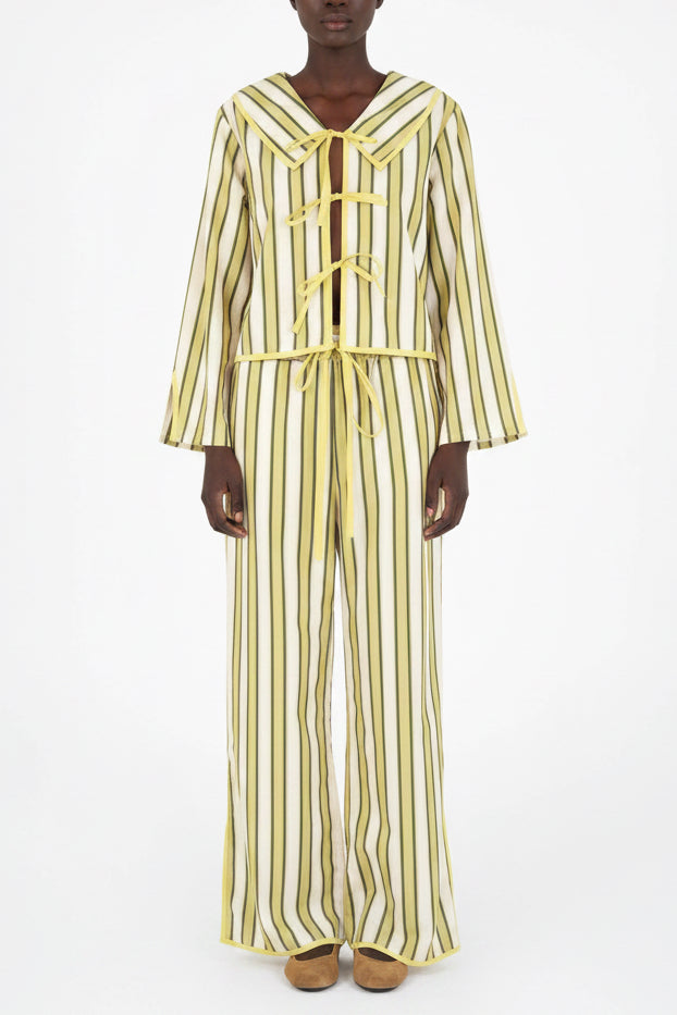 Green/Yellow Striped Pyjama Inspired Pant Set