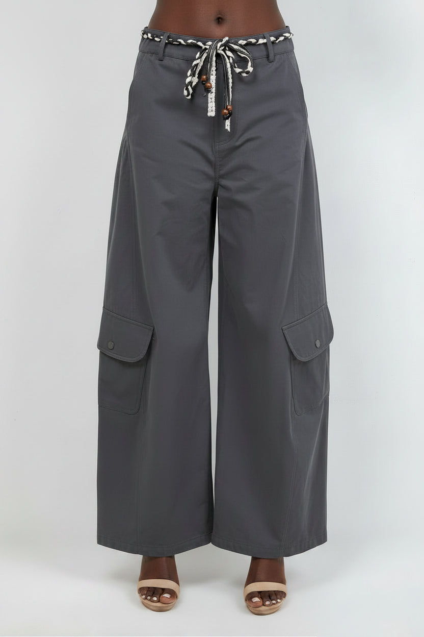 Barrel Leg Trousers With Lace Belt