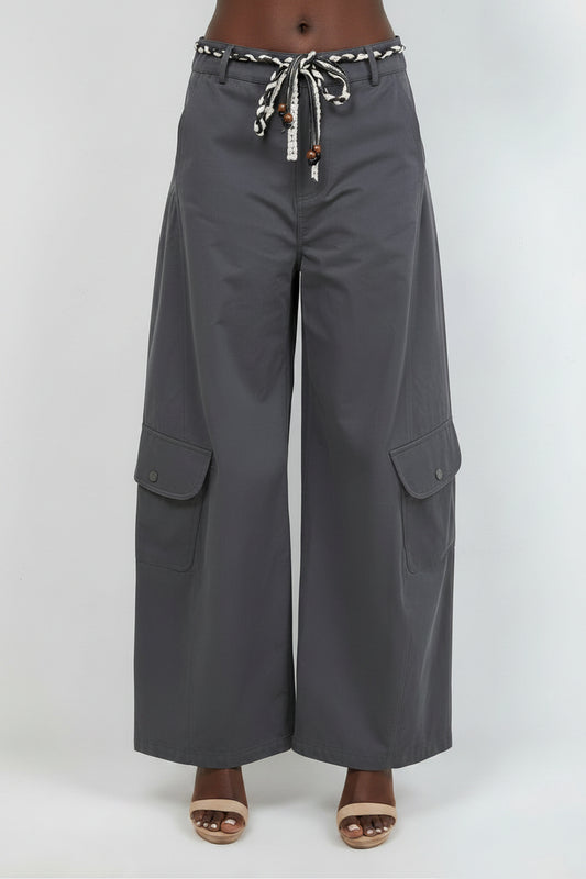 Barrel Leg Trousers With Lace Belt